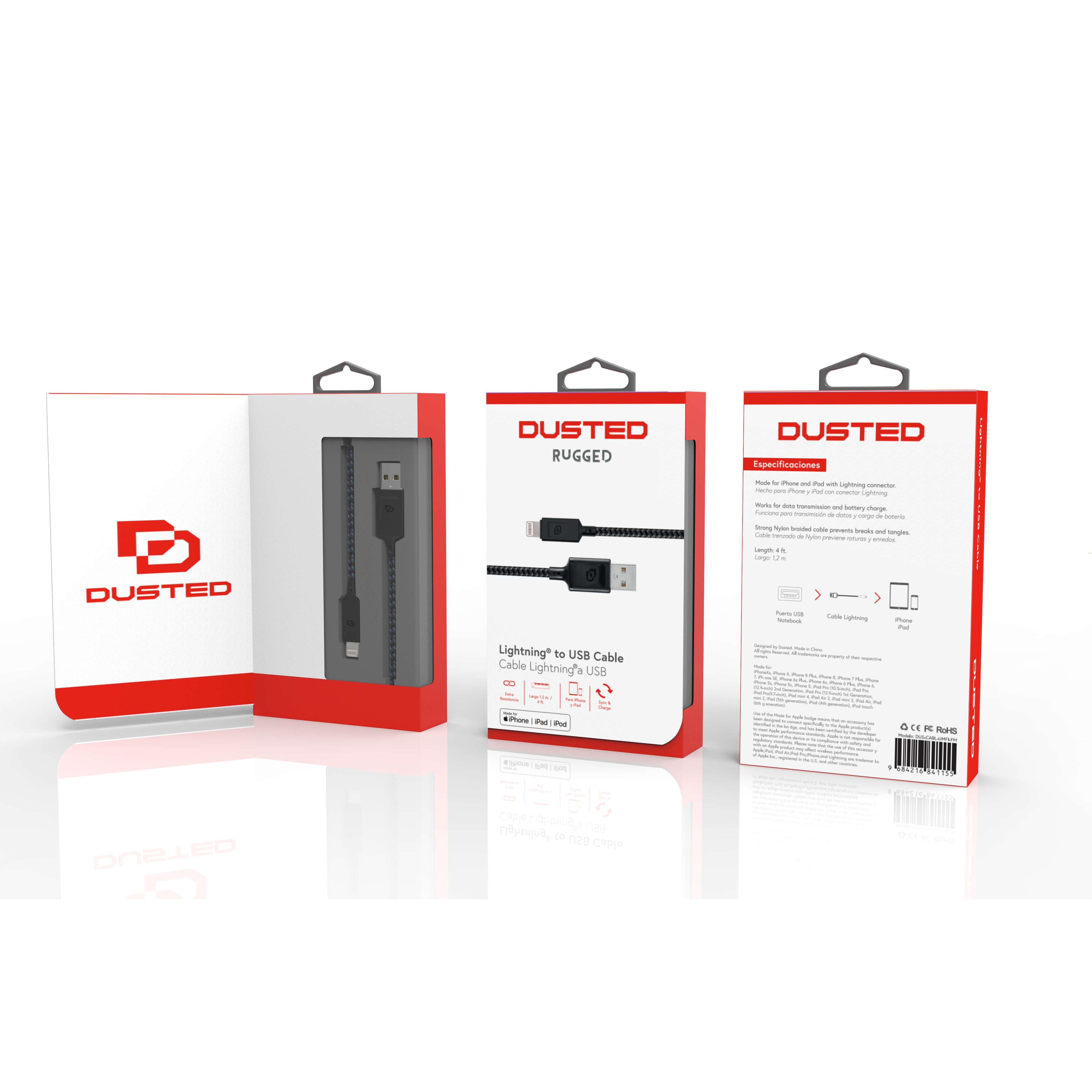 Cable Lightning MFi a USB-A 1.2 Mt Rugged Dusted negro