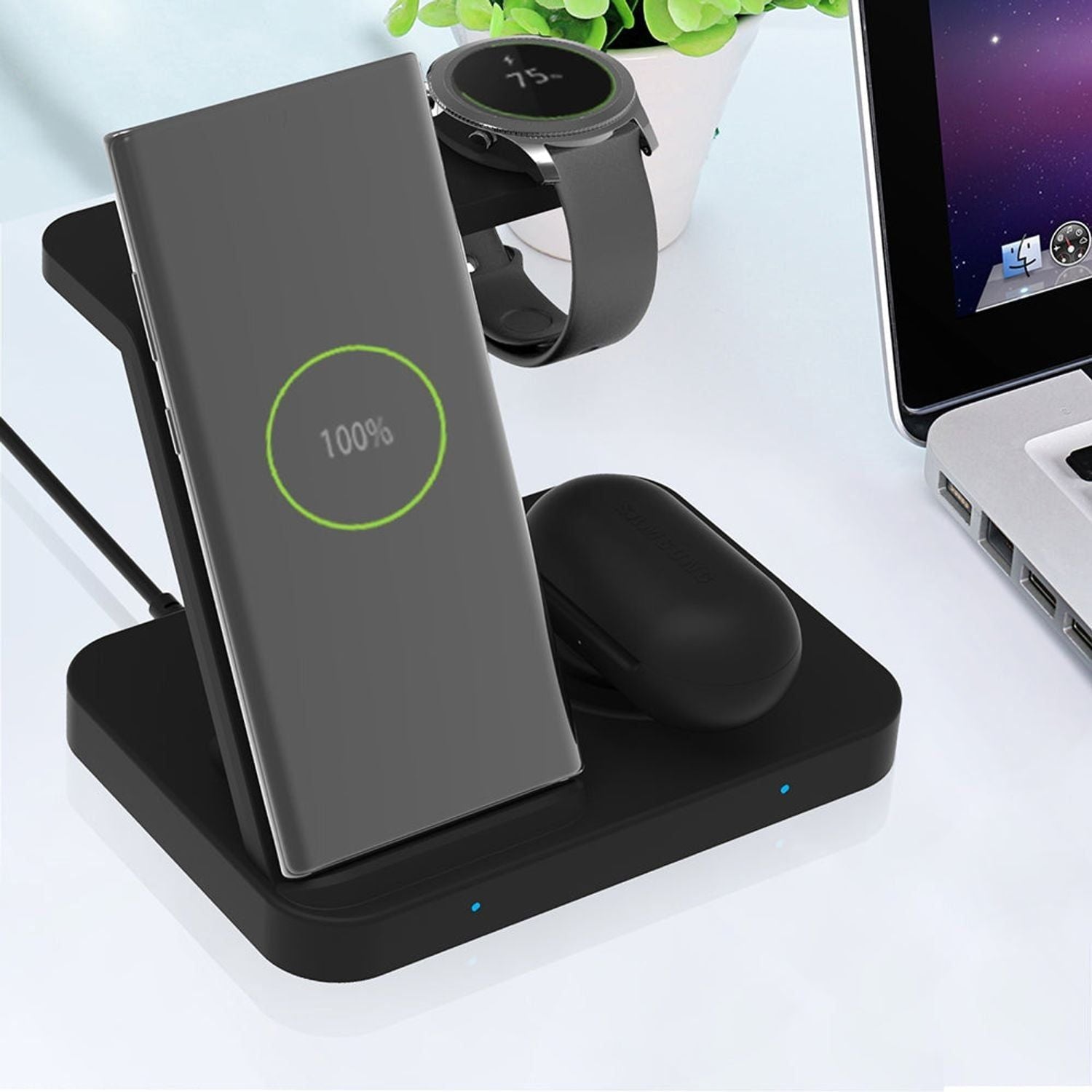 Base de carga inalámbrica Triple para Smartphone, Smartwatch y Audífonos Dusted negro