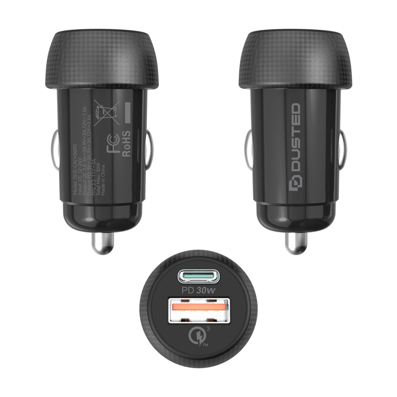 Cargador rápido de auto 30W 1xUSB-A 1xUSB-C Dusted