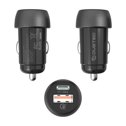 Cargador rápido de auto 30W 1xUSB-A 1xUSB-C Dusted