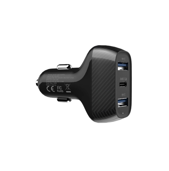 Cargador triple de auto 50W 2xUSB-A 1xUSB-C con cable 2en1 Dusted