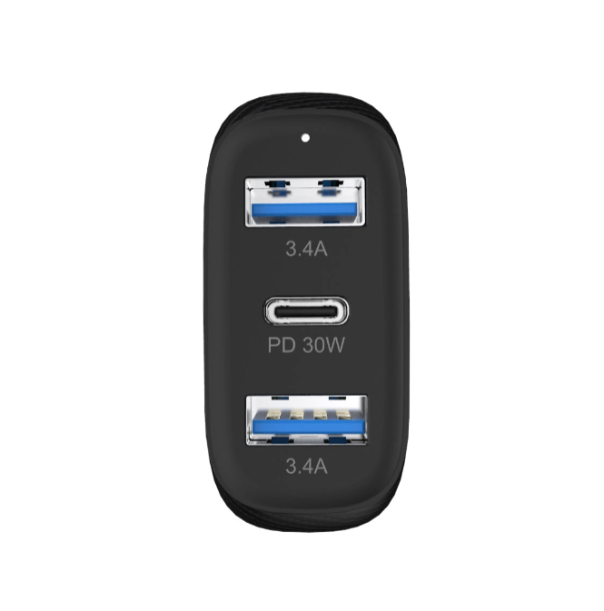 Cargador triple de auto 50W 2xUSB-A 1xUSB-C con cable 2en1 Dusted