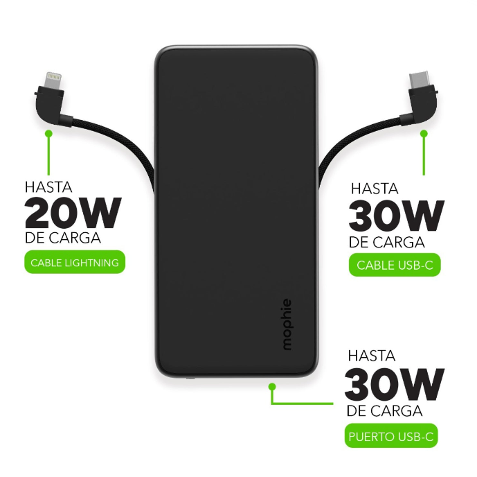 Batería externa 10.000 mAh con cable USB-C + Lightning 30W Powerstation Plus 2024 Mophie