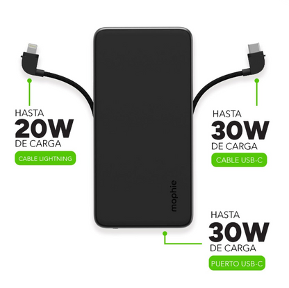 Batería externa 10.000 mAh con cable USB-C + Lightning 30W Powerstation Plus 2024 Mophie