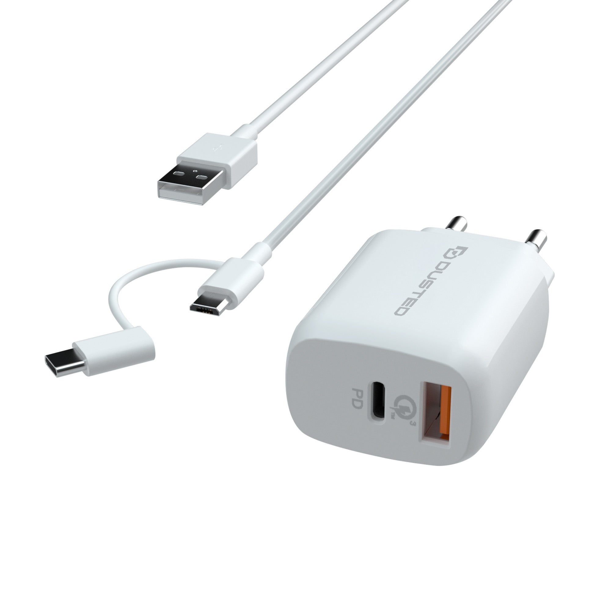 Cargador USB-A / USB-C de 20 W Dusted con cable 2 en 1