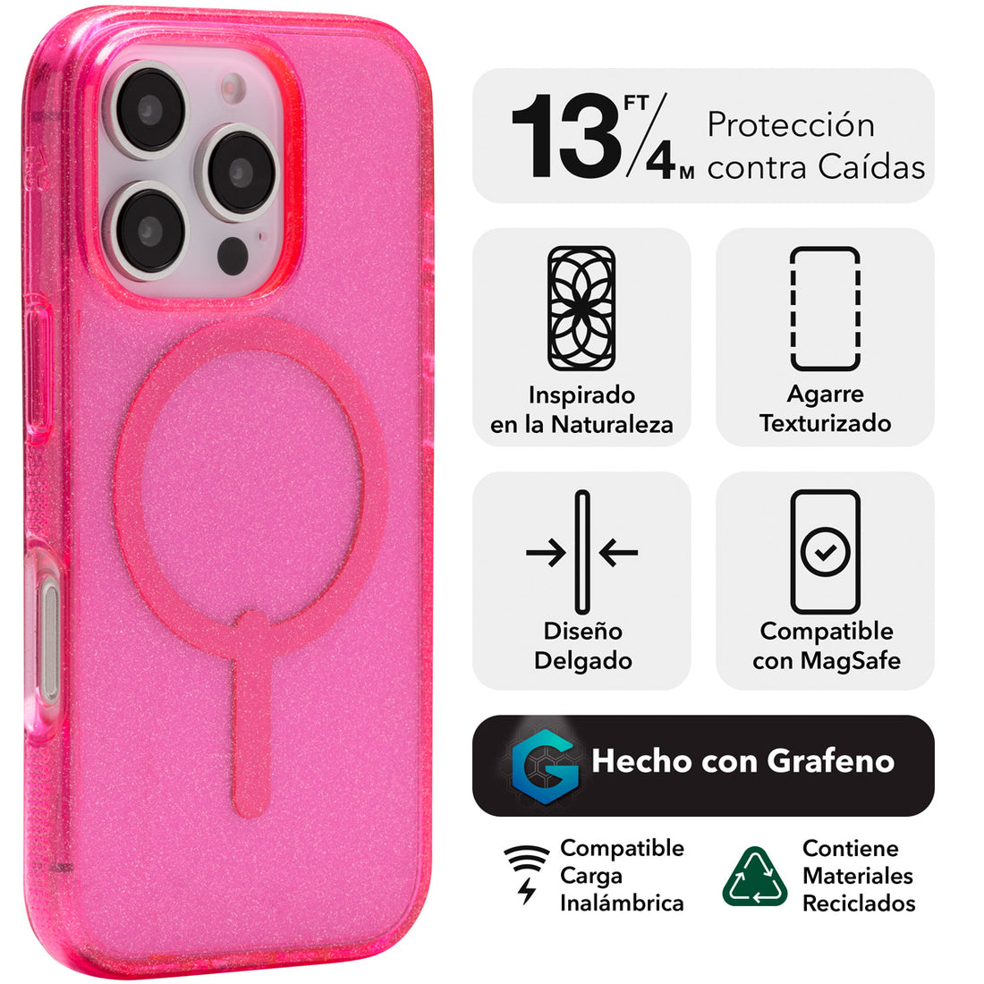 Funda ZAGG Milan Snap Glitter para iPhone 16 Pro con MagSafe Rosa