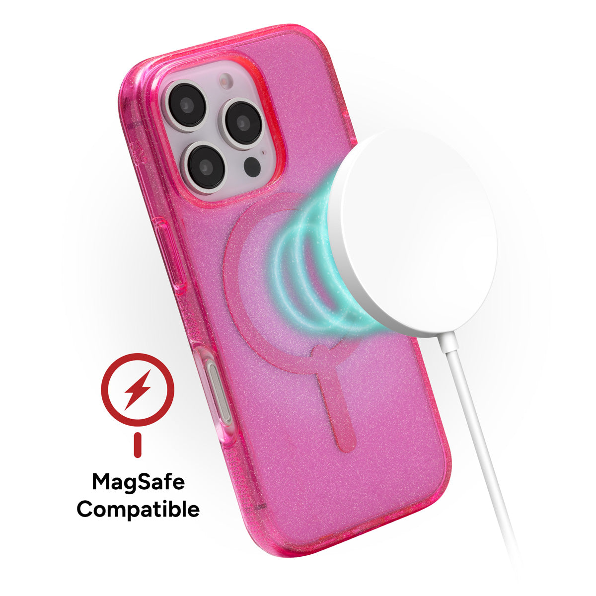 Funda ZAGG Milan Snap Glitter para iPhone 16 Pro con MagSafe Rosa