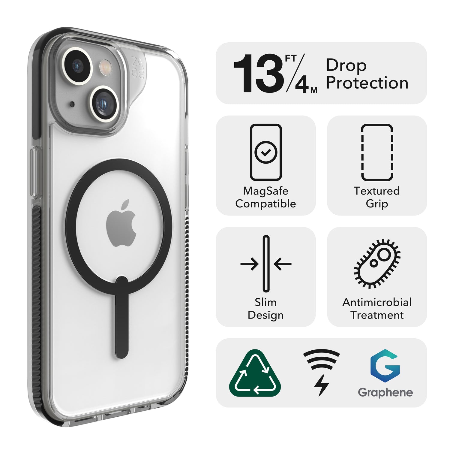 Funda dura Santa Cruz MagSafe para iPhone 15/14/13 Zagg negra