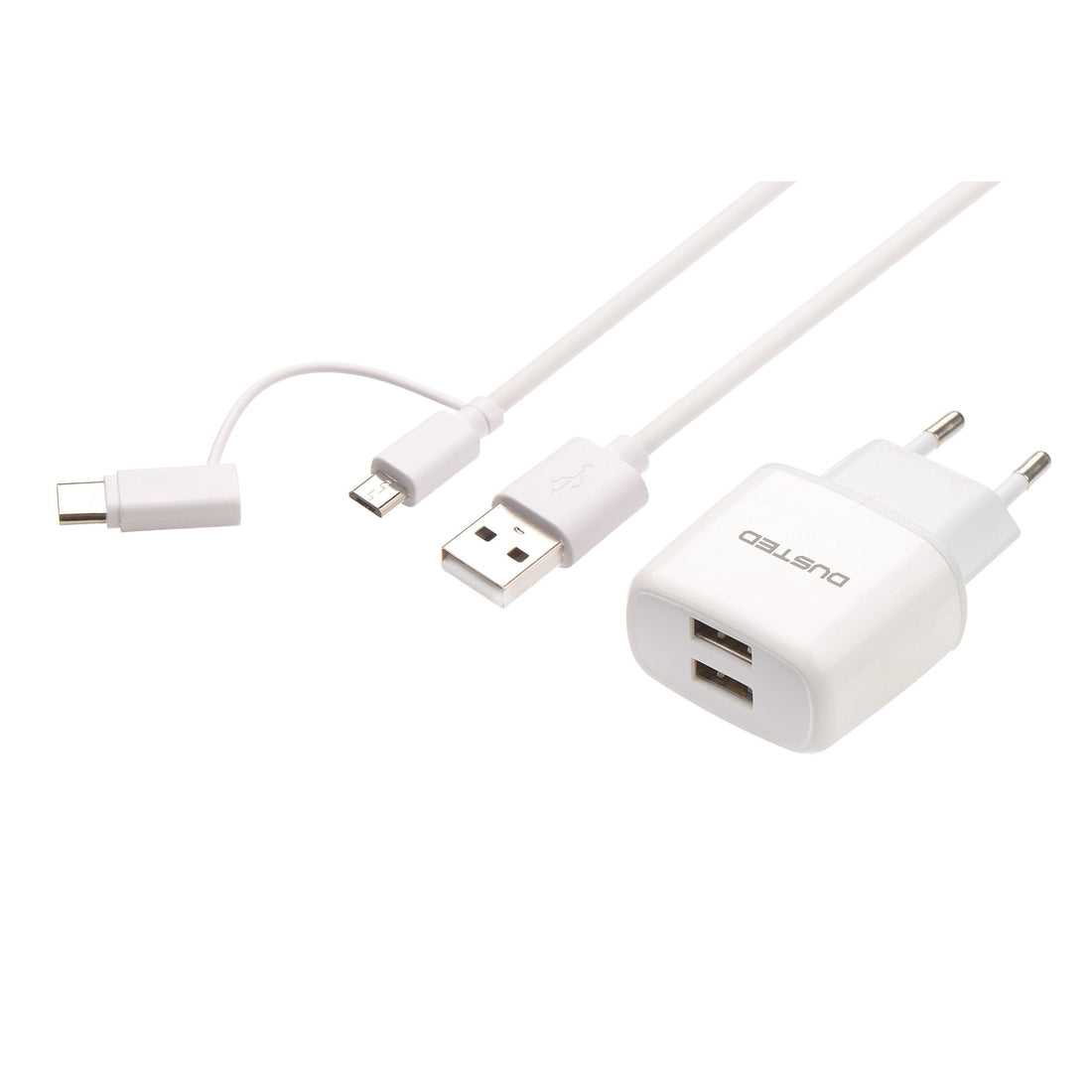 Cargador 2-en-1 de 12W con Cable USB dual Dusted blanco