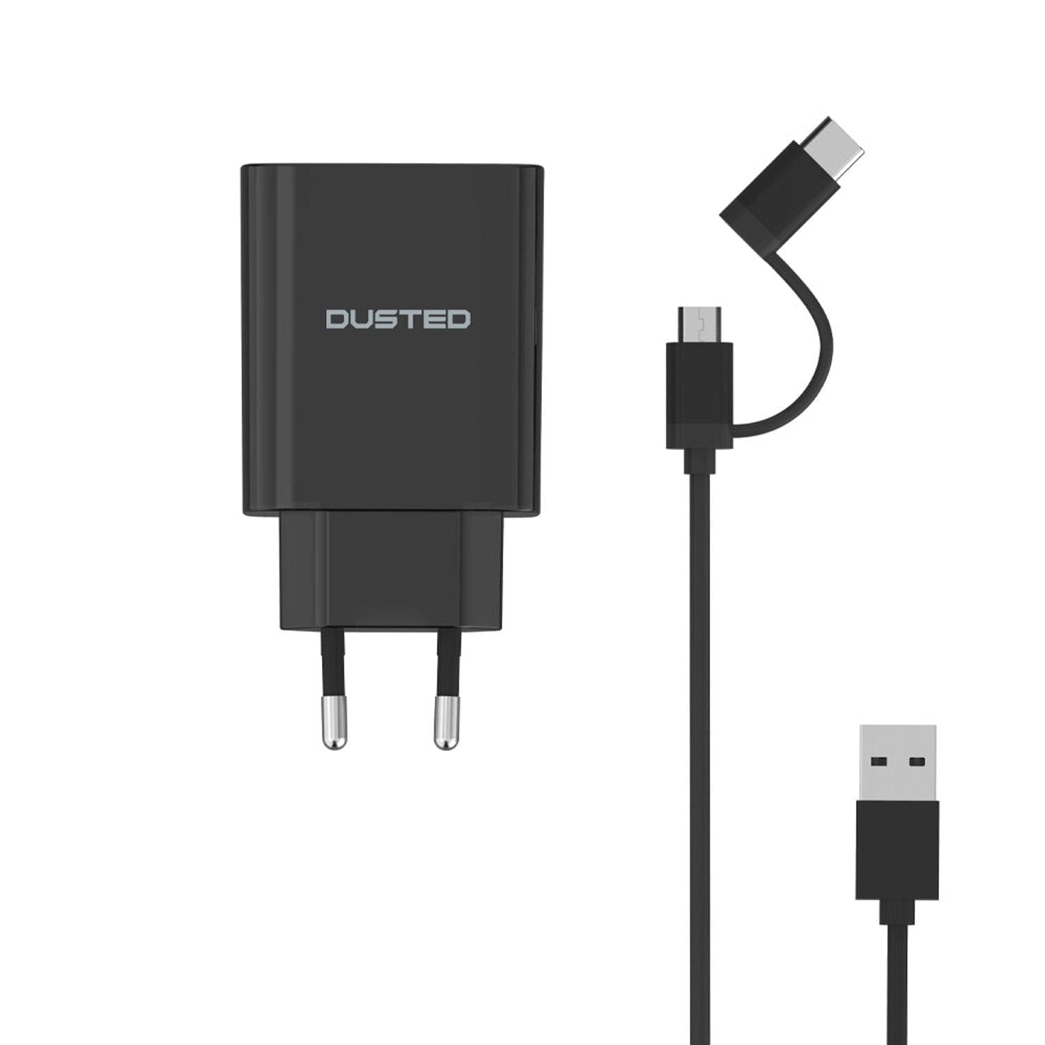 Cargador Quick Charge Slim 2-en-1 QC 3.0-18W con Cable USB dual Dusted negro