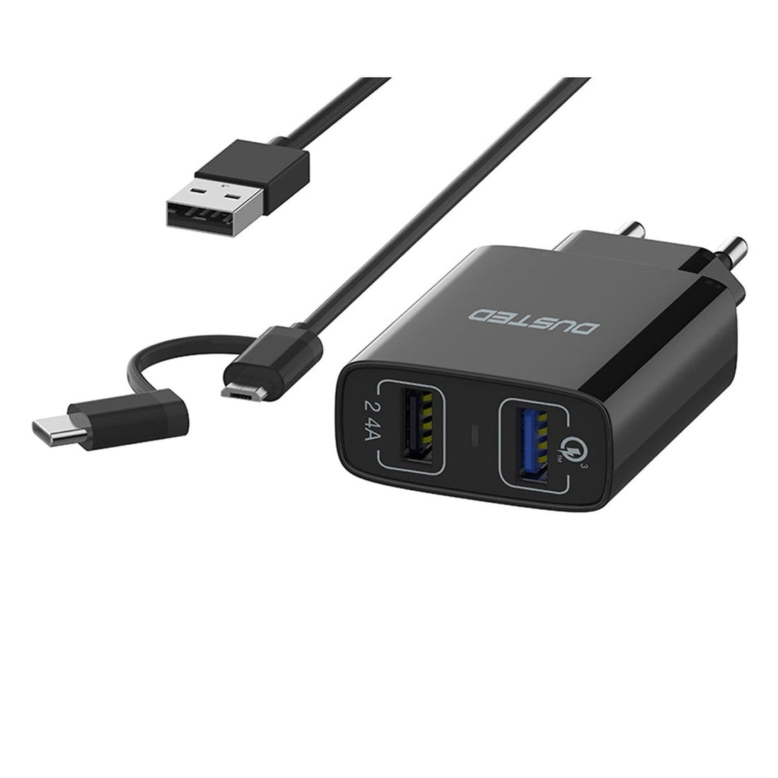 Cargador Quick Charge Slim 2-en-1 QC 3.0-18W con Cable USB dual Dusted negro